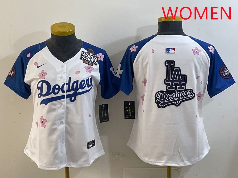 Women Los Angeles Dodgers Blank White Blue Sakura Edition 2025 Nike MLB Jersey style 20